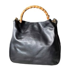 GUCCI Vintage Classic Black Bamboo Hobo Bag